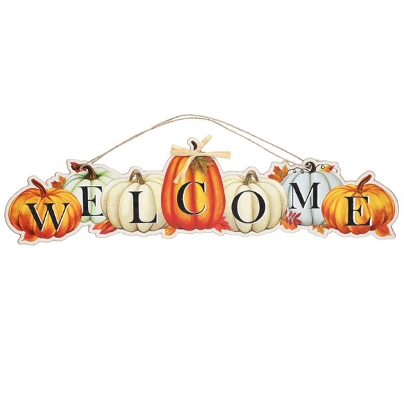 NWT Beautiful Glittered Horizontal Colorful Pumpkin Fall WELCOME Decor Sign π - Picture 3 of 15